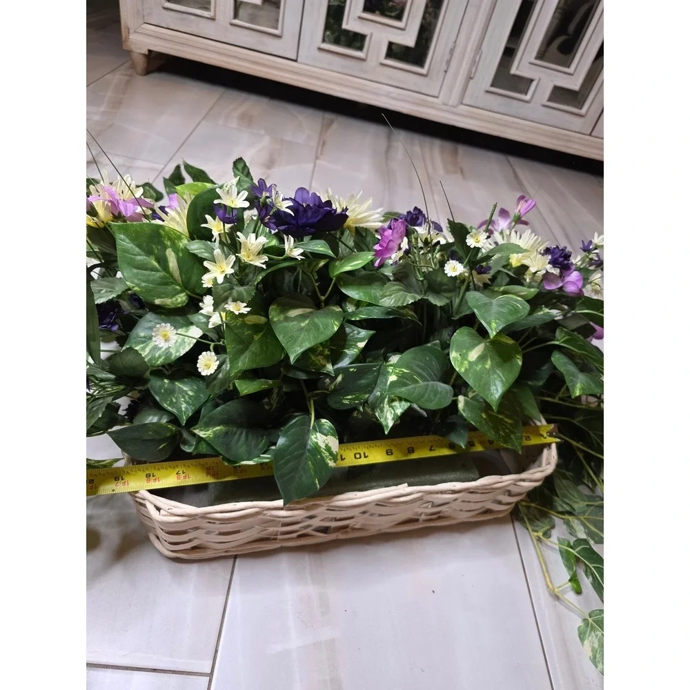 Silk Purple Peony Cream Chrysanthemum Floral‎ Arrangement in Wicker Basket 35in